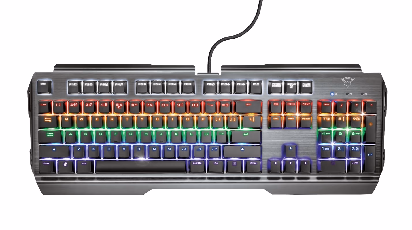 Trust Gaming GXT 877 Scarr Mechanical Keyboard, RU, 8 Interchangeable gaming keys, 11 direct-access media keys, height-adjustable feet with anti-slip rubber, USB, Black 
