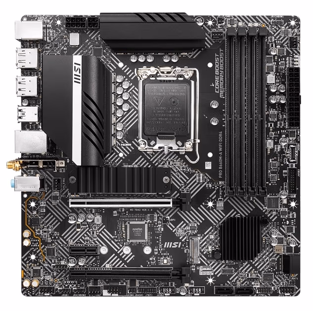 MSI PRO B660M-A WIFI DDR4, Socket 1700, Intel® B660 (12th Gen CPU), CPU graphics, 2xHDMI, 2xDP, Dual 4xDDR4-4800, 2xPCIe X16 4.0, 4xSATA3, RAID, 2xM.2 4.0, 1xPCIe X1, ALC897 HDA 7.1, 1x2.5GbE LAN, WiFi6/BT, 1xUSB-C 3.2, 2xUSB3.2Gen2, 2xUSB3.2, RGB Led, m 