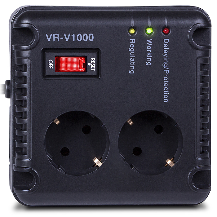 SVEN VR-V1000, 500W, Automatic Voltage Regulator, 2x Schuko outlets+1x ІЕС 320, Input voltage: 184-285V, Output voltage: 230V ± 10%, diod indicators on the front panel, plastic body, Black photo 1