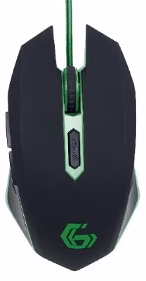 Gembird MUSG-001-G, Gaming Optical Mouse, 2400dpi adjustable, 6 buttons,  Illuminated scroll wheel, logo and side accents; Non-slip rubberized ergonomic design, Practical tangle free nylon mesh cable, USB, Black-Green