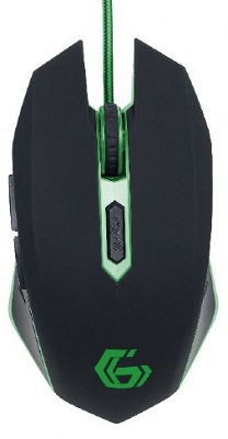 Gembird MUSG-001-G, Gaming Optical Mouse, 2400dpi adjustable, 6 buttons,  Illuminated scroll wheel, logo and side accents; Non-slip rubberized ergonomic design, Practical tangle free nylon mesh cable, USB, Black-Green photo 1
