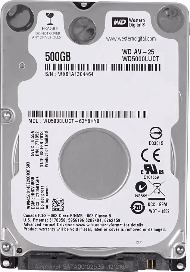 2.5” HDD 500GB  Western Digital WD5000LUCT, AV-25/ 5400rpm/ 16MB/ SATAII 