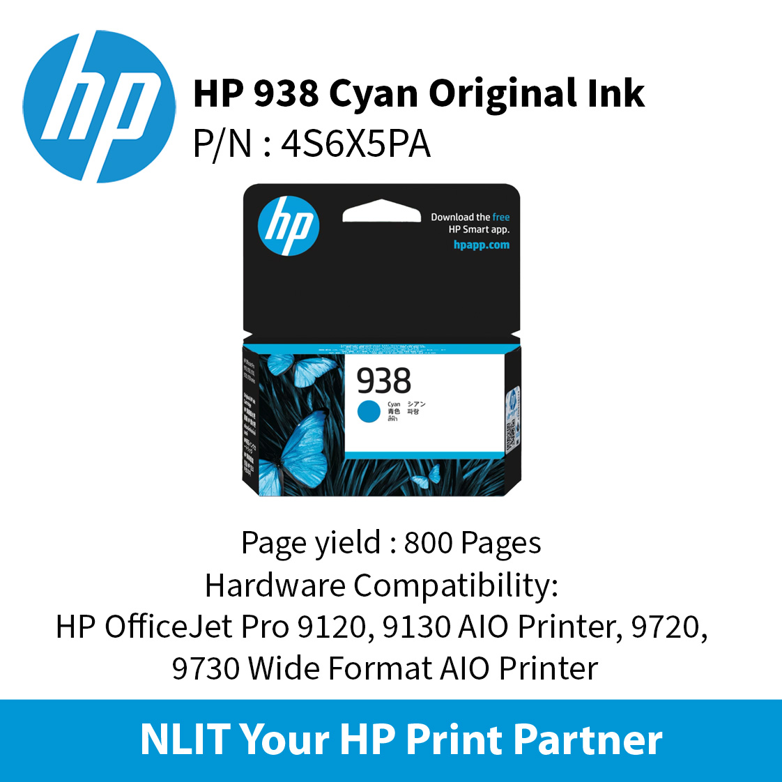 HP 938 (4S6X5PE) Cyan Original Ink Cartridge  for HP OfficeJet Pro 9125e, 9135e, 9720, 9730, HP OFFICEJET PRO 9120 ALL-IN-ONE SERIES, 800 p. photo 4