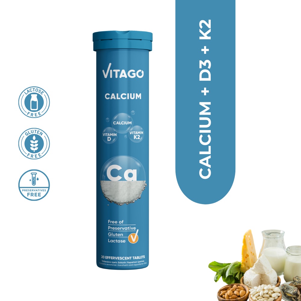 Vitamine Vitago Calcium Pro, D3+K2 / 20 Comprimate Efervescente photo 1