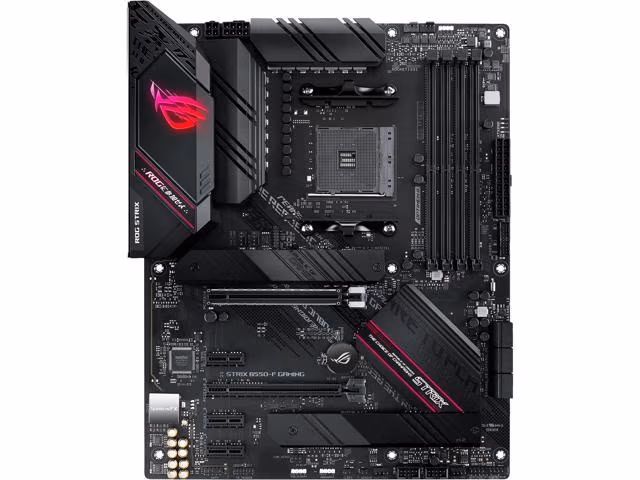 ASUS ROG STRIX B550-F GAMING, Socket AM4, 14 Phases, AMD B550, Dual 4xDDR4-5100, APU AMD graphics, HDMI, DP, 2xPCIeX16 4.0, 6xSATA3, 3xPCIeX1, RAID, 2xM.2 4.0 slot, S1220A HDA+Optical, 2.5GbE LAN, 2xUSB3.2 Gen 2+1xTypeC, 6xUSB3.2, Aura Sync RGB, ATX 