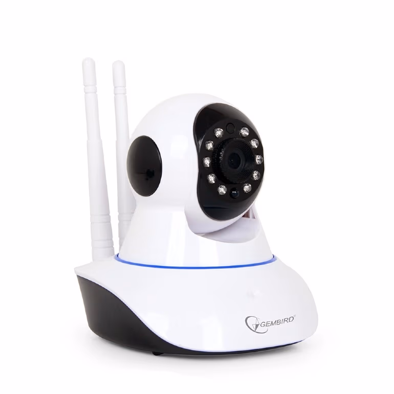 Gembird Rotating HD WiFi camera, 720p indoor WiFi IP-camera with built-in microphone, speaker, LAN port, microSD slot, Rotates up to 350° horizontally and 90° vertically, Motion detection and alarm alerts, lFree apps for Android and iOS, White 