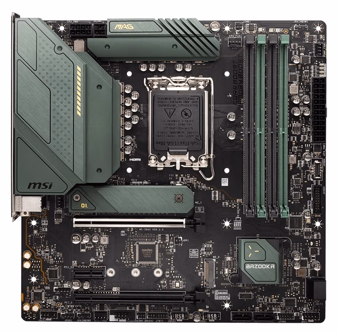 MSI PRO B660M BAZOOKA DDR4, Socket 1700, Intel® B660 (12th Gen CPU), CPU graphics, HDMI, DP, Dual 4xDDR4-4800, 2xPCIe X16 4.0, 4xSATA3, RAID, 2xM.2 4.0, 1xPCIe X1, ALC897 HDA 7.1, 1x2.5GbE LAN, 2xUSB3.2Gen2, 5xUSB3.2(4A+1C), RGB Mystic Light, mATX 