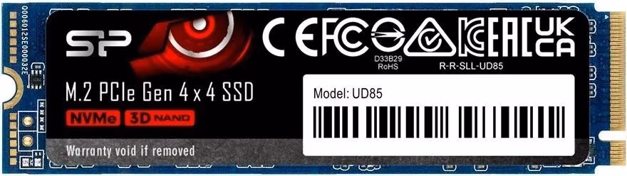 M.2 NVMe SSD 250GB Silicon Power UD85, Interface:PCIe4.0 x4 / NVMe1.4, M2 Type 2280 form factor, Sequential Reads 3300 MB/s / Writes 1300 MB/s, MTBF 1.5mln, HMB, ECC, SLC Cache, E2E Data Protection, LDPC, Phison E21T, 3D NAND TLC