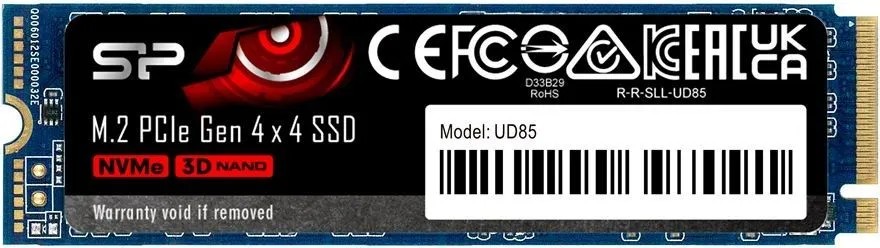 M.2 NVMe SSD 250GB Silicon Power UD85, Interface:PCIe4.0 x4 / NVMe1.4, M2 Type 2280 form factor, Sequential Reads 3300 MB/s / Writes 1300 MB/s, MTBF 1.5mln, HMB, ECC, SLC Cache, E2E Data Protection, LDPC, Phison E21T, 3D NAND TLC photo 1