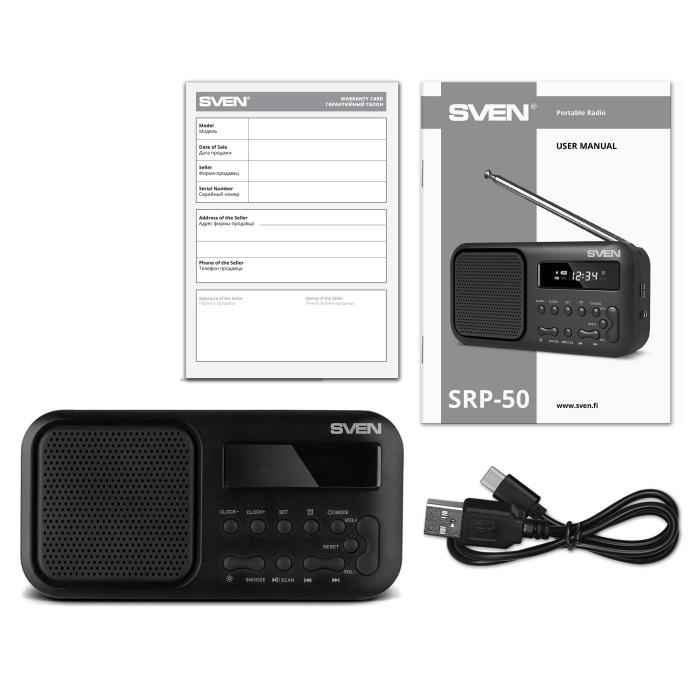 Boxa portabila SVEN SRP-50 Black / 3W / Bluetooth / FM/AM/SW Radio photo 4