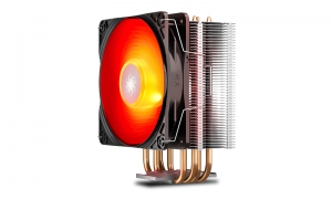 DEEPCOOL Cooler  "GAMMAXX 400 V2 RED", Socket Intel LGA1700/1200/1151/1150/1155 & AM5/AM4/AM3/FM2, up to TDP 180W, 120х120х25mm, PWM Fan with RED LED, 500~1650rpm, <27.8 dBA, 64.5CFM, 4 pin, PWM, Hydro Bearing, 4x 6mm Cooper heatpipes direct contact thumbnav 2