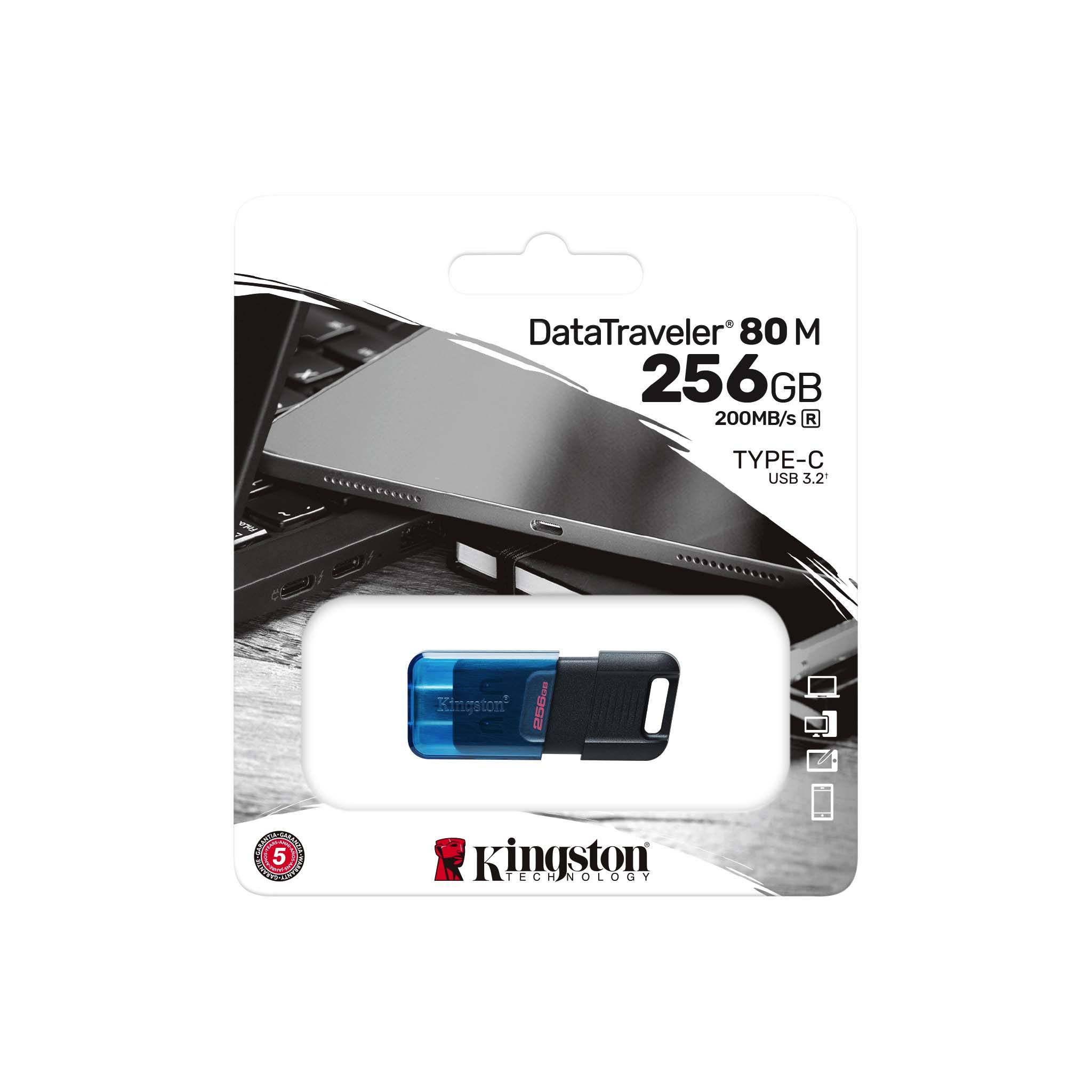 Флеш-накопитель USB-С3.2 Kingston DataTraveler 80M 256ГБ, Black/Blue photo 3