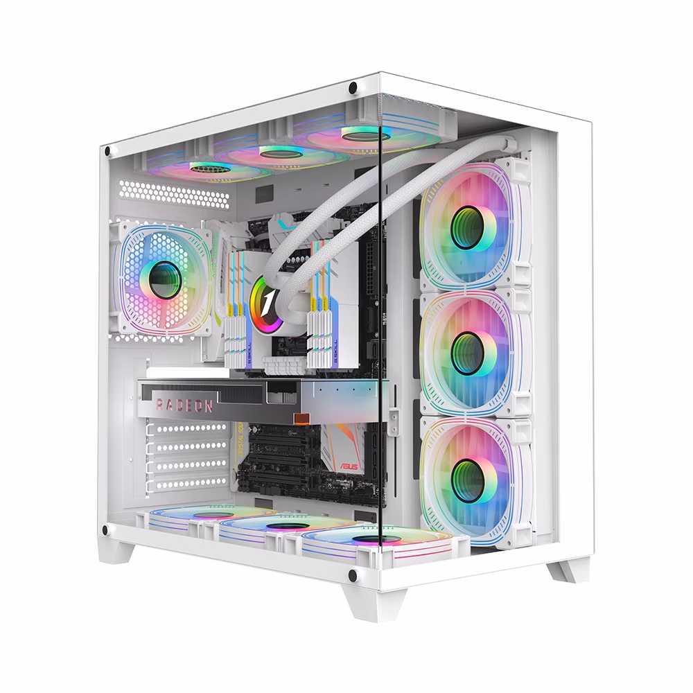 Carcasa Gaming 1STPLAYER MV8-TP / no PSU / Side-Window / 7x120mm / ATX / White