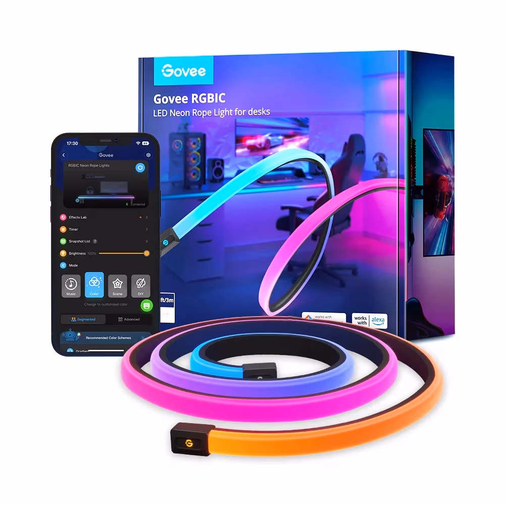 Неоновая световая веревка для столов Neon Rope Light for Desks GOVEE RGBIC LED / 3m / Multicolor / Wi-Fi / Bluetooth