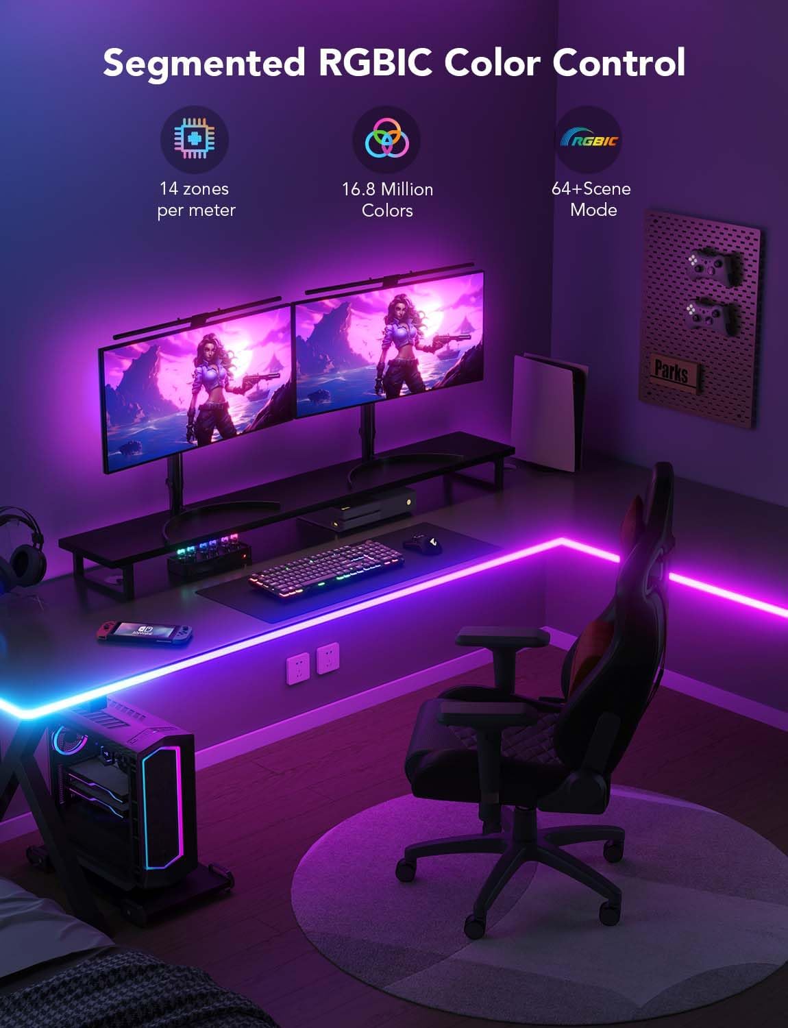 Неоновая световая веревка для столов Neon Rope Light for Desks GOVEE RGBIC LED / 3m / Multicolor / Wi-Fi / Bluetooth photo 4