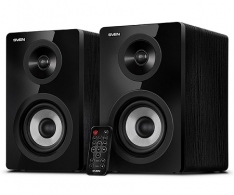 SVEN SPS-750 Black, 2.0 / 2x25W RMS, Bluetooth, Optical input, remote control, headphone jack, glossy black front panels, wooden, (4"+1") thumbnav 1