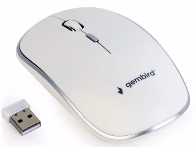 Gembird MUSW-4B-01-W, Wireless Optical Mouse, 2.4GHz, 4-button, 800/1200/1600dpi, Nano Reciver, USB, White