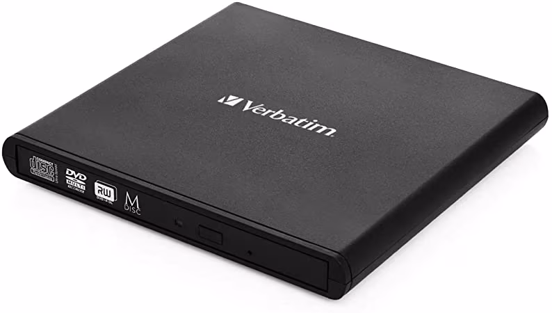 External Slimline CD/DVD Writer VERBATIM, Light Version, Portable Slim -14mm, Super-Multi CDR/RW +24x/-24x, DVDR+8x/-8x, RW+6x/-6x, DL+6x, RAM 5x, miniDVD, M-DISC, USB2.0, 2xUSB ports needed, Black, Retail (53504) 