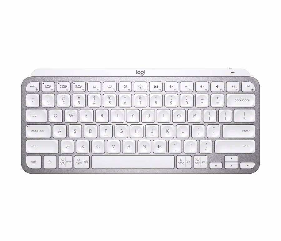 Logitech Wireless MX Keys Mini Minimalis Illuminated Keyboard, Logitech Unifying 2.4GHz wireless technology, Bluetooth Low Energy, Rechargeable with USB type C, Pale Grey - RUS 
