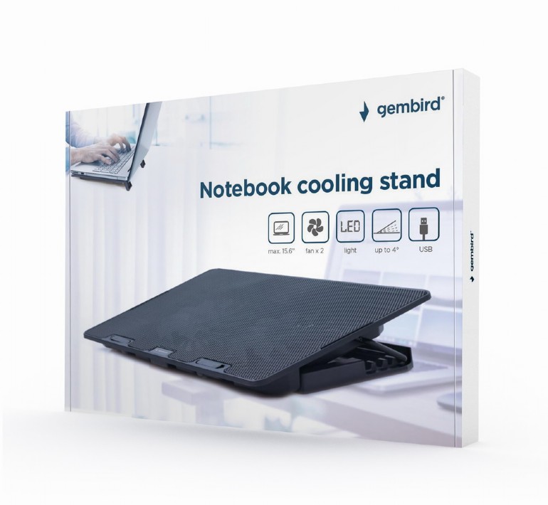 Gembird NBS-2F15-02, Notebook cooling stand, up to 15.6", LED backlight in fans, Cooling fans: 2 pcs, 1000 RPM (± 10 %), noise 20 dBa photo 2