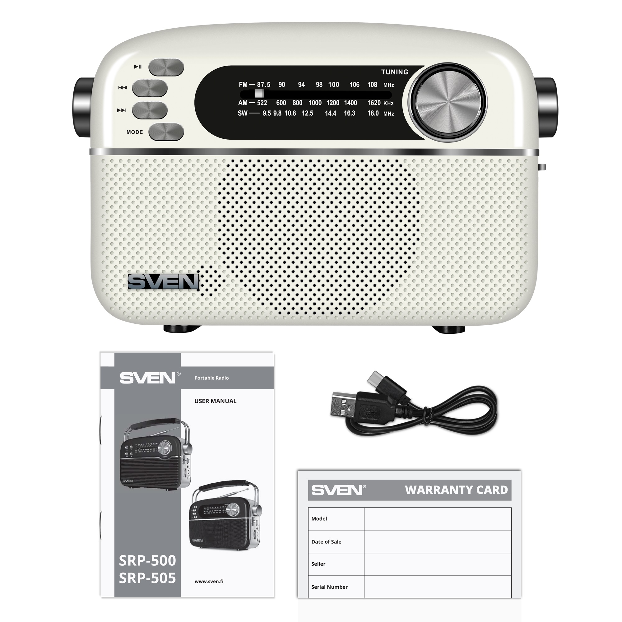 Boxa portabila SVEN SRP-505, White / 3W / Bluetooth / FM/AM/SW Radio / USB / microSD photo 5