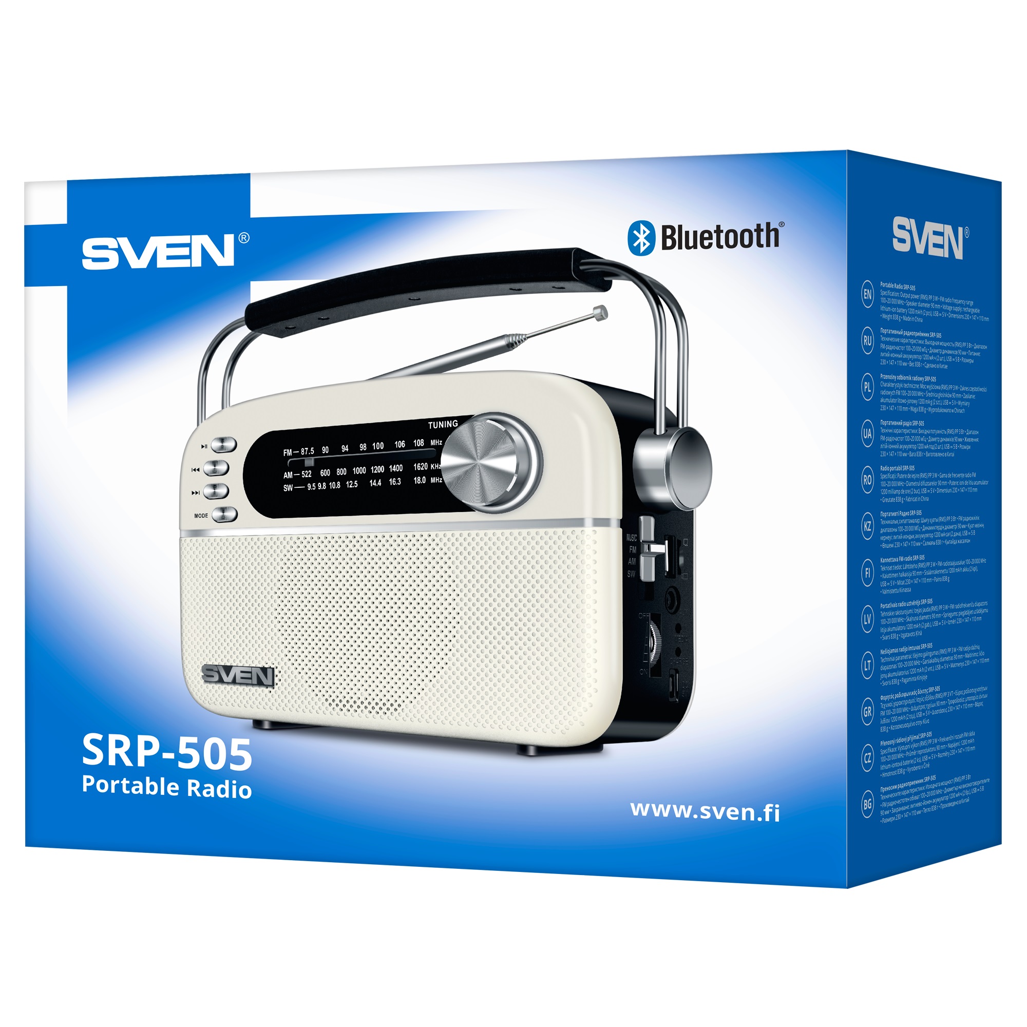 Boxa portabila SVEN SRP-505, White / 3W / Bluetooth / FM/AM/SW Radio / USB / microSD photo 6