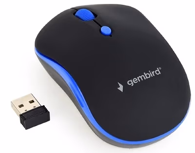 Gembird MUSW-4B-03-B, Wireless Optical Mouse, 2.4GHz, 4-button, 800/1200/1600dpi, Nano Reciver, USB, Black/Blue