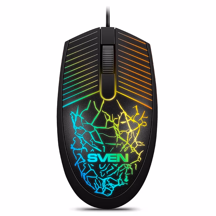 SVEN RX-70, Optical Mouse, Changeable backlighting, Soft Touch coating, 2+1 (scroll wheel), 1200 dpi, USB,  2m, Black 