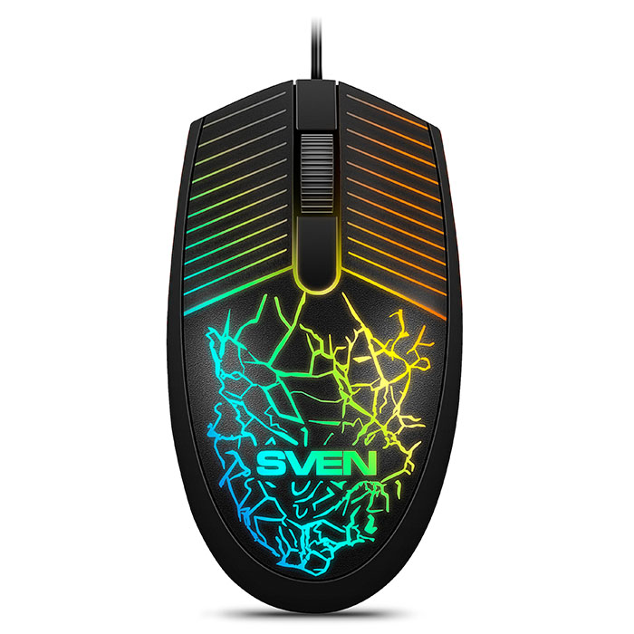 SVEN RX-70, Optical Mouse, Changeable backlighting, Soft Touch coating, 2+1 (scroll wheel), 1200 dpi, USB,  2m, Black photo 1