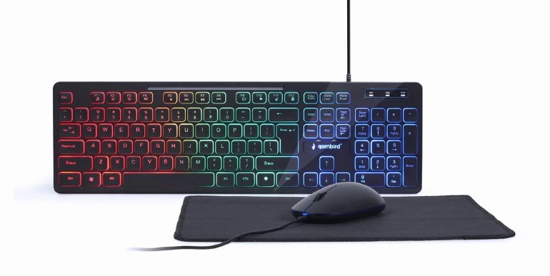 Gembird KBS-UML-01, 3-in-1 backlight desktop set, US layout, Black