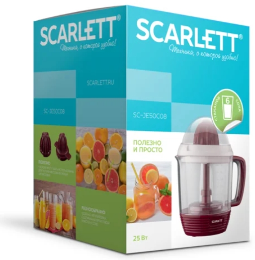 Соковыжималка цитрусовая Scarlett SC-JE50C08, 1.2 л, 25 Вт, 1 скоростей, Красный photo 3