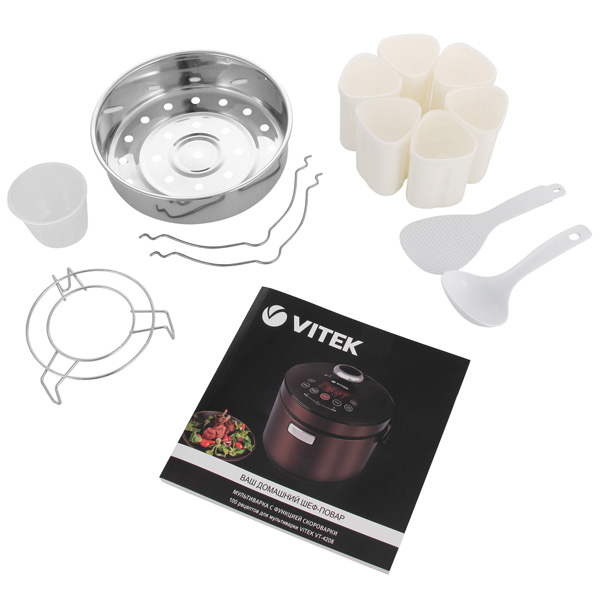 Мультиварка- скороварка Vitek VT4208 / 1100 / 60авто-программ / Коричневый с чёрным photo 3