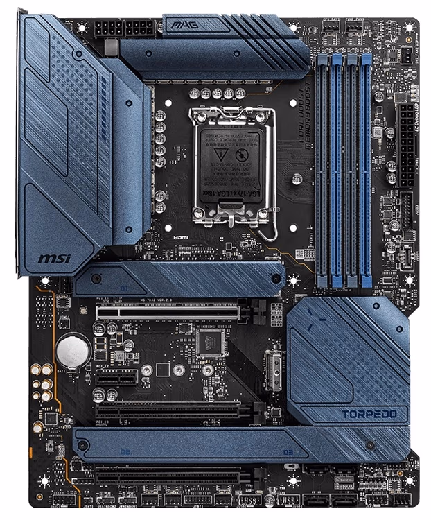 MSI MAG Z690 TORPEDO, Socket 1700, Intel® Z690 (13/12th Gen CPU), 18Phases, CPU graphics, HDMI, DP, Dual 4xDDR5-6400, 3xPCIe X16 5.0, 6xSATA3, RAID, 4xM.2 4.0, 1xPCIe X1, ALC4080/SPDIF, 2.5GbE LAN, 1xUSB-C3.2Gen2x2, 4xUSB3.2Gen2(3A+1C), 4xUSB3.2, RGB Myst 