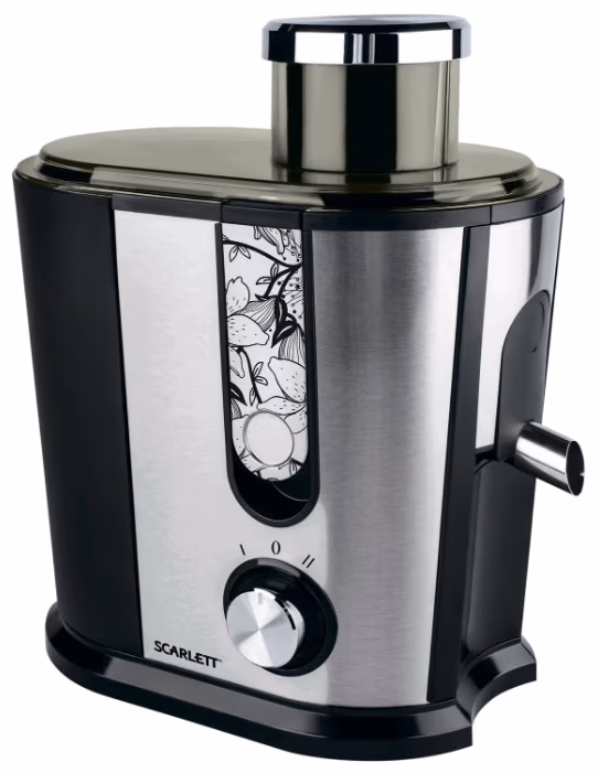 Соковыжималка центробежная Scarlett SCJE50S09, 0.3 л, 850 Вт, 2 скоростей, Нержа.сталь с черным