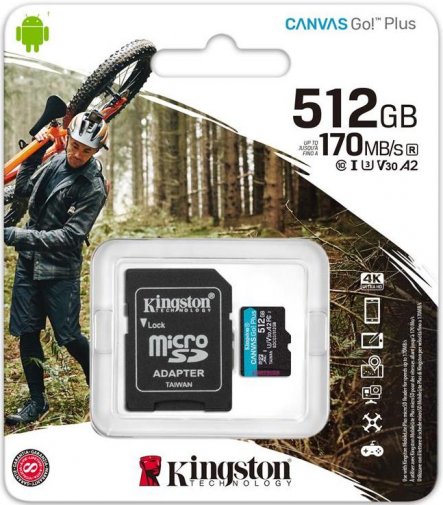 Карта памяти microSD 512GB Kingston Canvas Go! Plus, A2, 170Mbpsr, + SD adapter photo 2