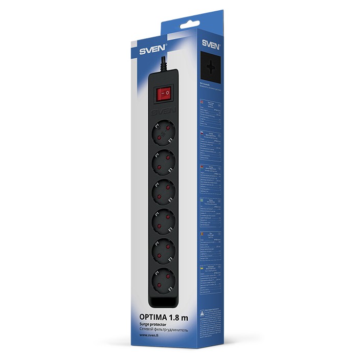 Фильтр сетевой SVEN Optima / 6 Sockets with children protection / 3m / Wall mountable / Black photo 10