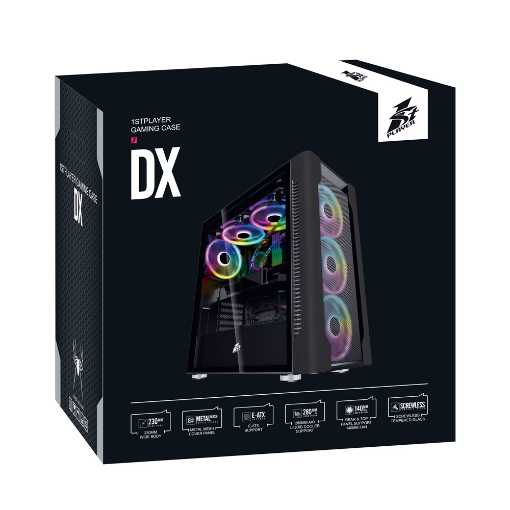 Carcasa 1STPLAYER DX / no PSU / Side-Window / 4x140mm / EATX / Black photo 5