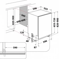 Mas. de spalat vase incorporabila Whirlpool WI 7020 P, 14 seturi, 6 programe, 59.8 cm, A++, Gri