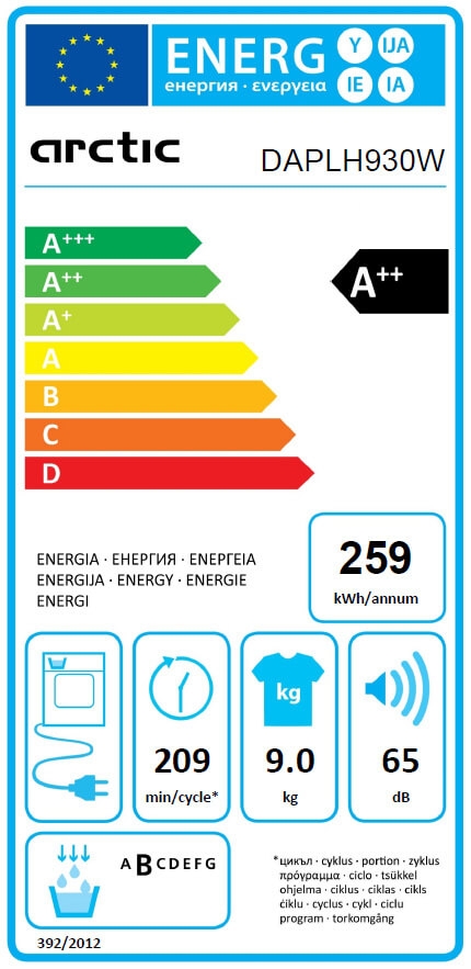 Masina de uscat rufe Arctic DAPLH930W / 9 kg / A++ / Alb photo 5