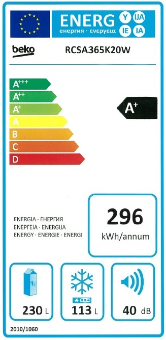 Холодильник двухдверный Beko RCSA365K20W / 343 л / 185 см / A+ / Белый photo 3