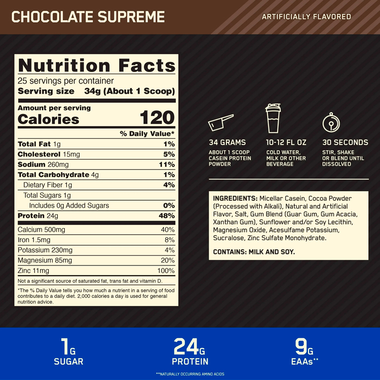 Казеин Optimum Nutrition Gold Standard 100% CASEIN, Chocolate 1.87lb/850г photo 2