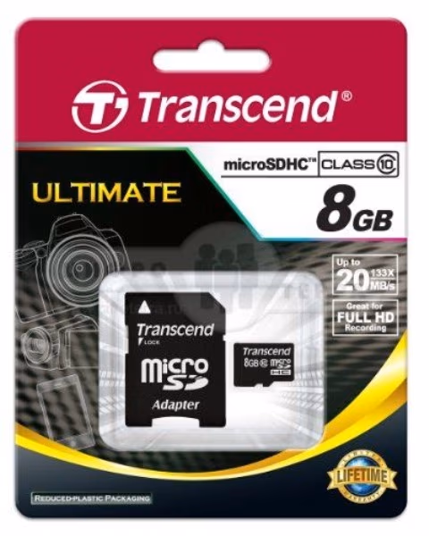 Card de memorie MicroSDHC Transcend 8GB Class10+adapter 