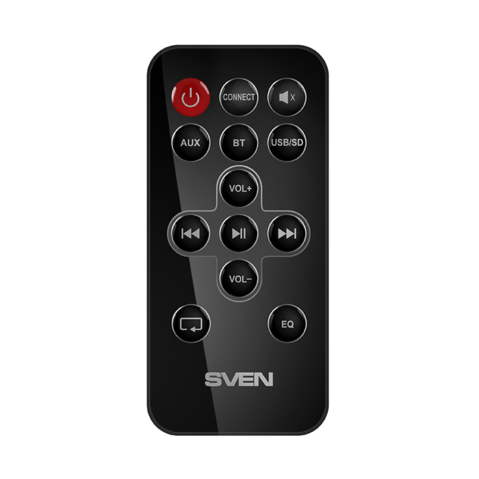 SVEN SPS-615 Black, 2.0 / 2x10W RMS, Bluetooth v. 2.1 +EDR, USB flash, SD card, remote control, Headphone input, glossy black front panels, wooden. photo 2