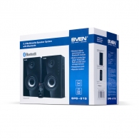 SVEN SPS-615 Black, 2.0 / 2x10W RMS, Bluetooth v. 2.1 +EDR, USB flash, SD card, remote control, Headphone input, glossy black front panels, wooden. thumbnav 3