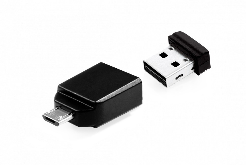 64GB USB2.0 Verbatim NANO USB with Micro USB (OTG) Adapter, Black, Ultra-small, (Read 30 MByte/s, Write 25 MByte/s) photo 1