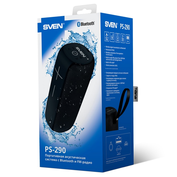 SVEN PS-290, black (20W, Waterproof (IPx6), TWS, Bluetooth, FM, USB, microSD, 3000mA*h) photo 7