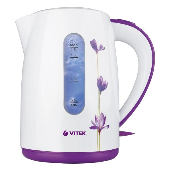 Чайник электрический Vitek VT-7011 W, 1.7 л, 2200 Вт, Белый/Фиолетовый