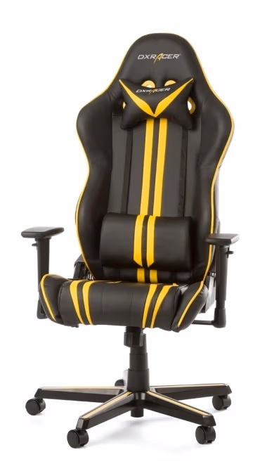 Gaming/Office Chair DXRacer Racing GC-R9-NY-Z1, Black/Yellow, Premium PU leather, max weight up to 150kg / height 165-195cm, Recline 90°-135°, 3D Armrests, Head and Lumber cushions, Aluminium wheelbase, 2" PU Caster, W-22.5kg 