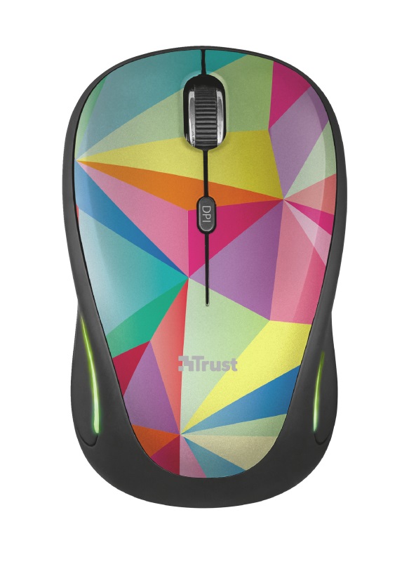 Trust Yvi FX Wireless Mouse - Geometrics, LED illumination in continuously changing colours, 8m 2.4GHz, Micro receiver, 800-1600 dpi, 4 button, Rubber sides for comfort and grip, USB photo 1