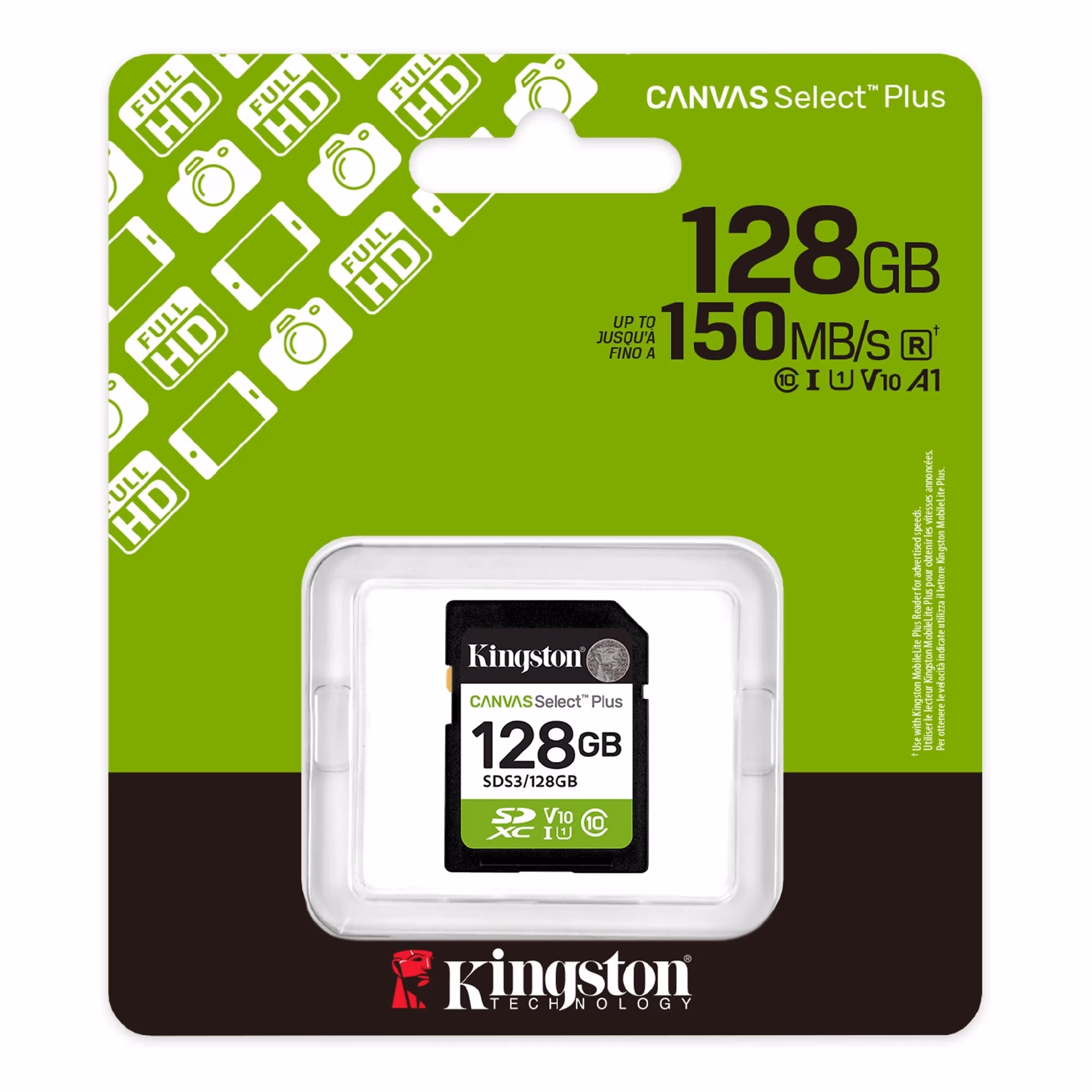Карта памяти SD  128GB Kingston Canvas Select Plus, 150MB/s